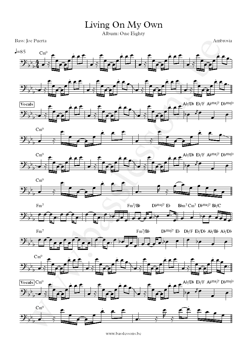 Ambrosia Living on My Own Joe Puerta bass transcription