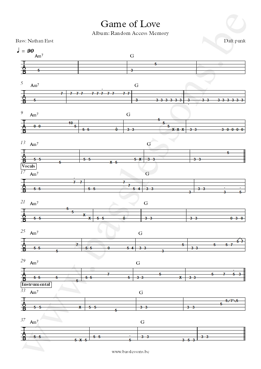 Daft Punk The Game Of Love Nathan East bass tab