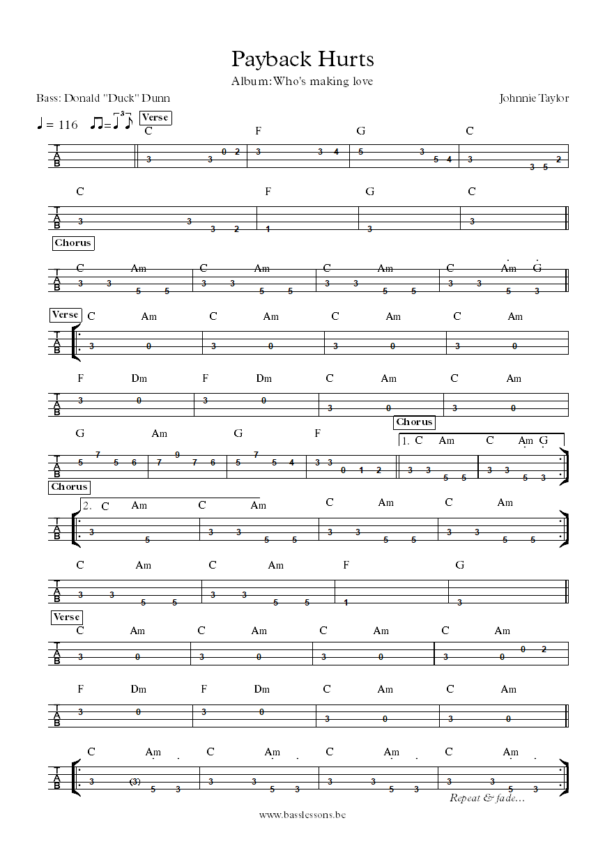 Johnnie Taylor Payback hurts Donald Duck Dunn bass tab
