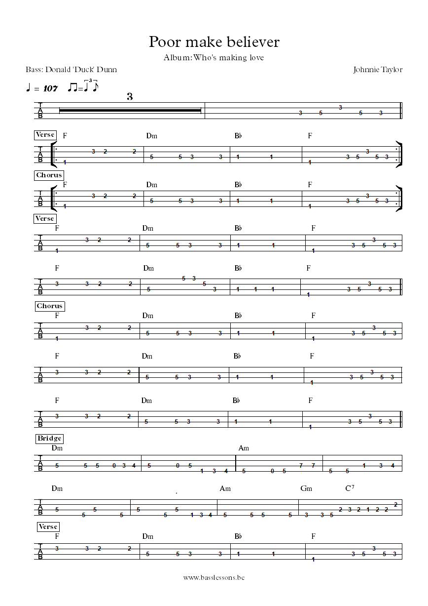 Johnnie Taylor Poor make believer Donald Duck Dunn bass tab
