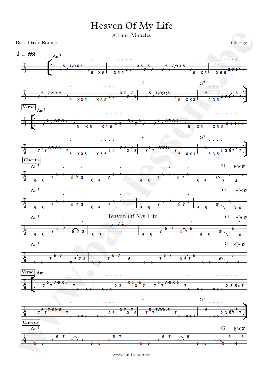 Change Heaven of My Life David Romani bass tab