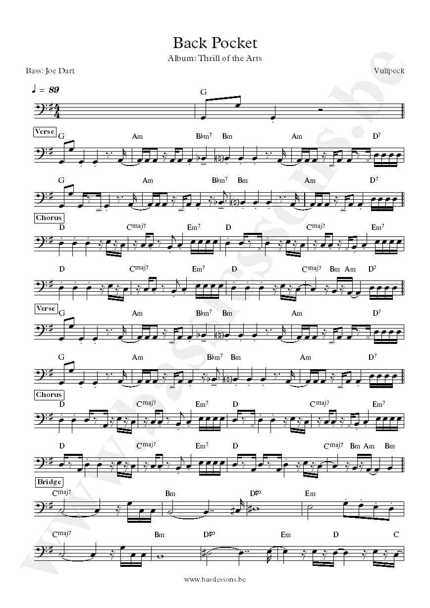 Vulfpeck Back Pocket Joe Dart bass transcription