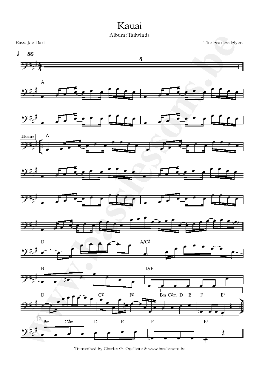 Fearless Flyers Kauai Joe Dart bass transcription