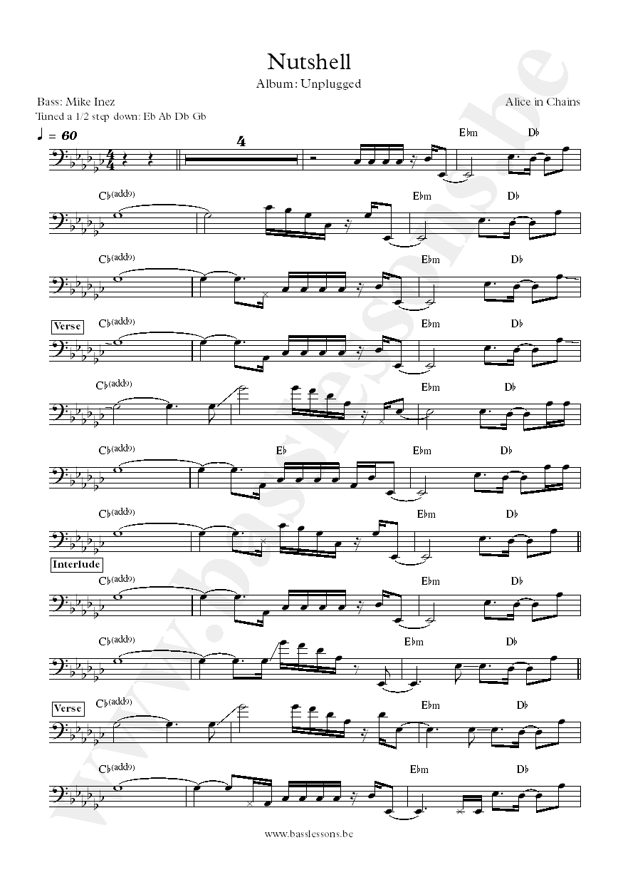 Alice in Chains Nutshell Mike Inez bass transcription
