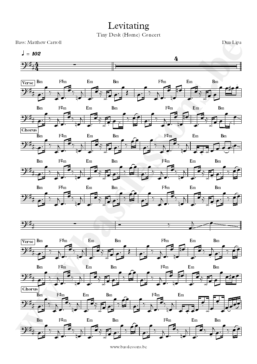 Dua Lipa Levitating bass transcription