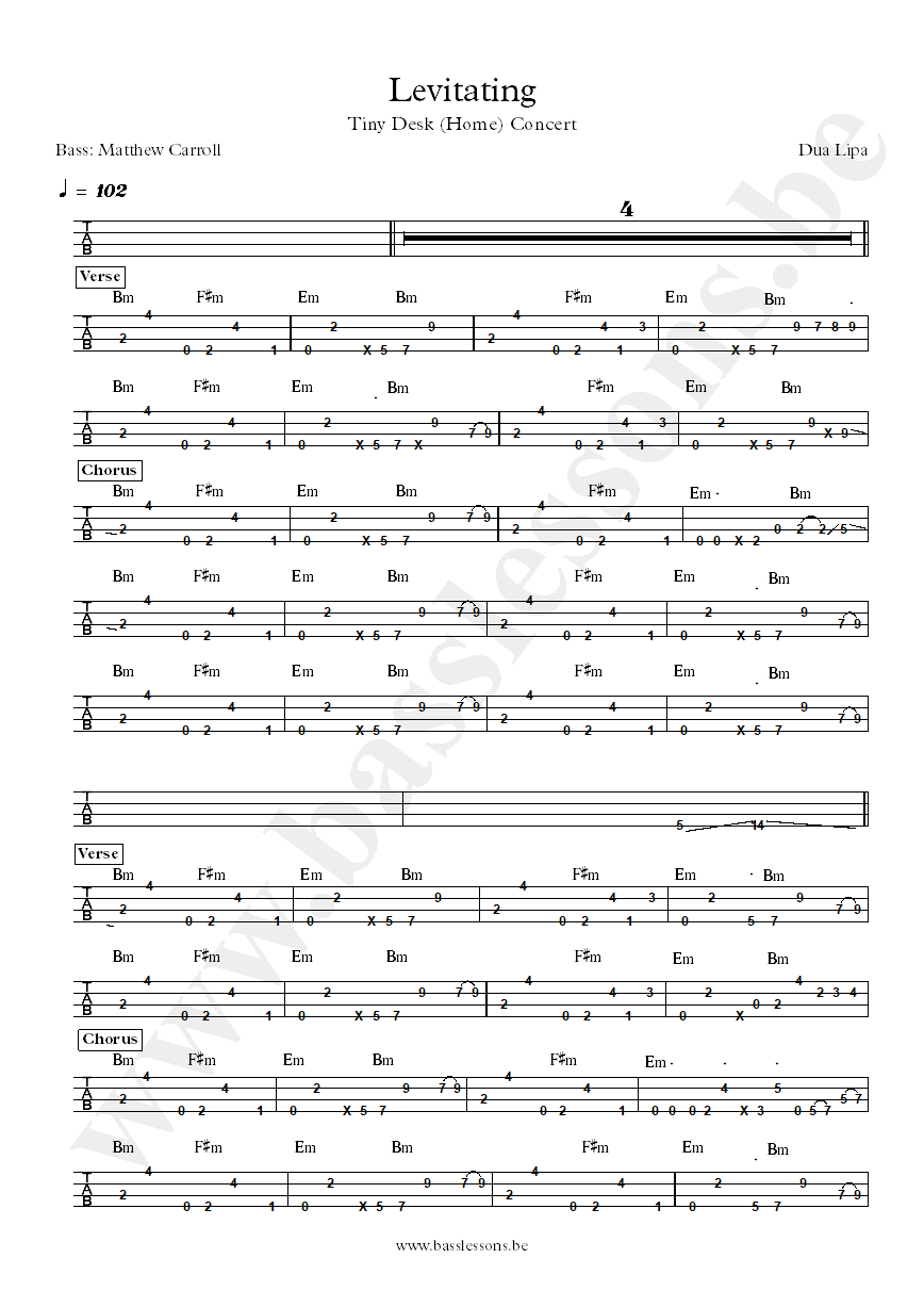 Dua Lipa Levitating bass tab