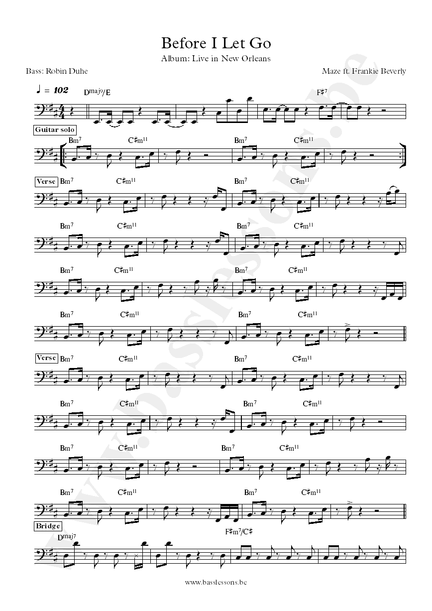 Maze Before I Let Go Robin Duhe bass transcription