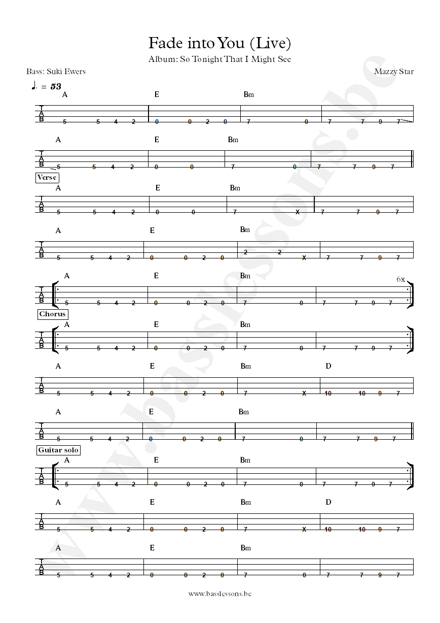 Mazzy Star Fade into You bass tab