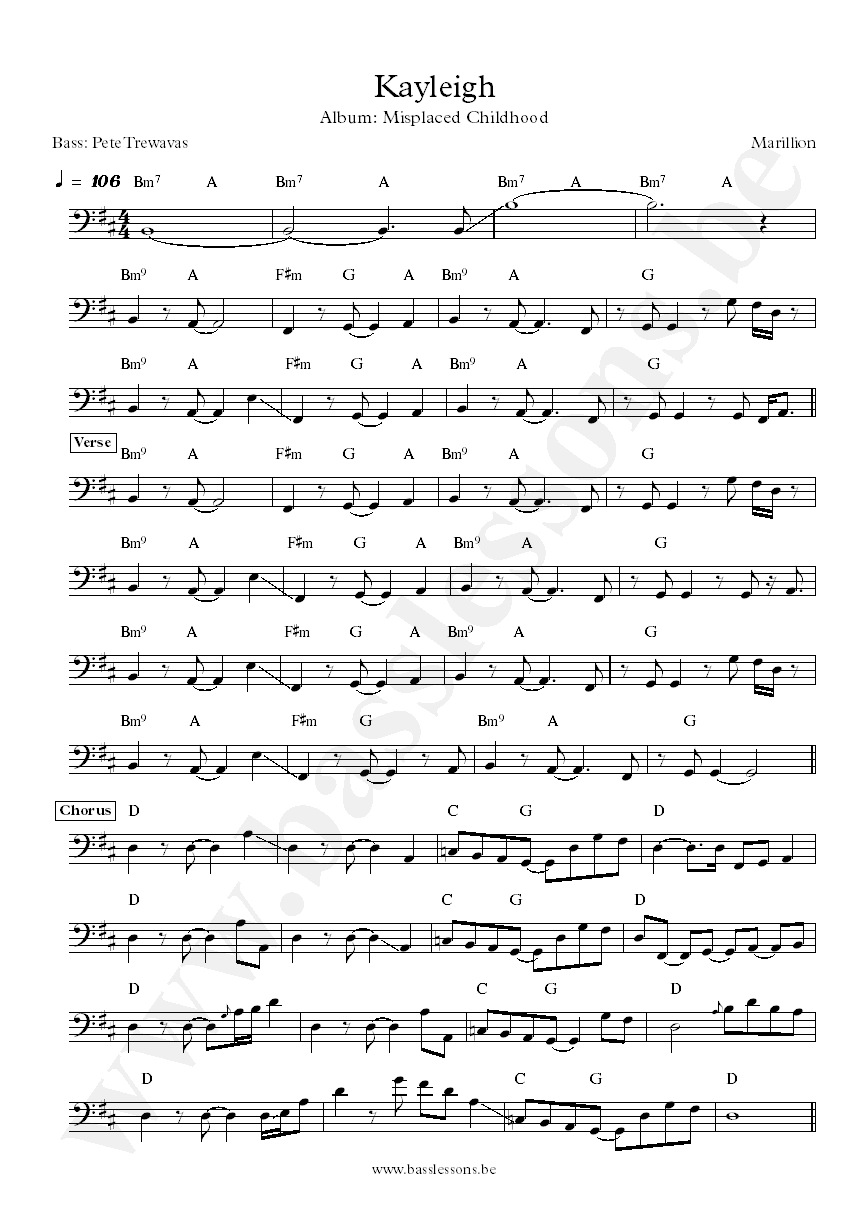 Marillion Kayleigh Pete Trewavas bass transcription