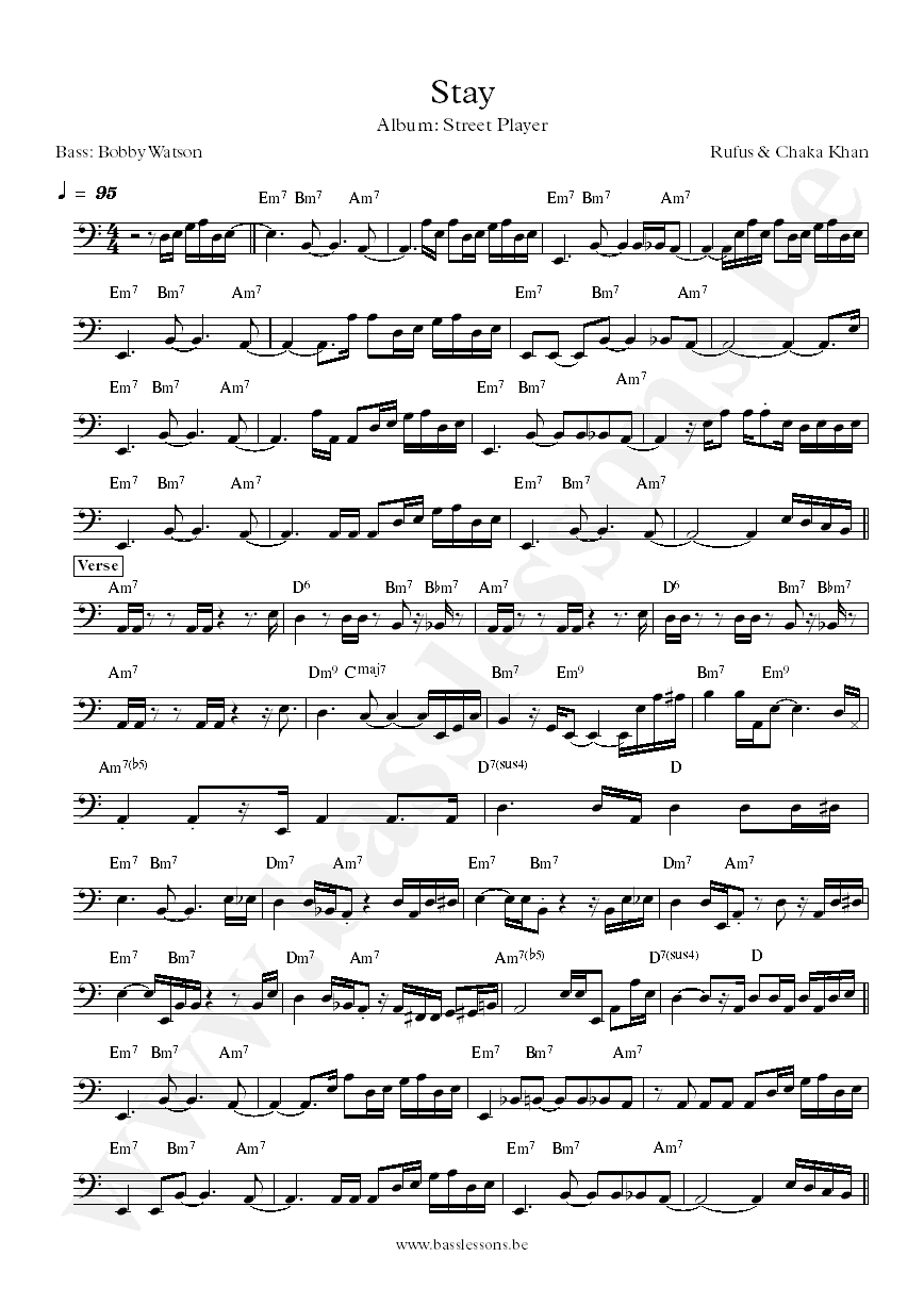 Rufus and Chaka Khan stay bass transcription