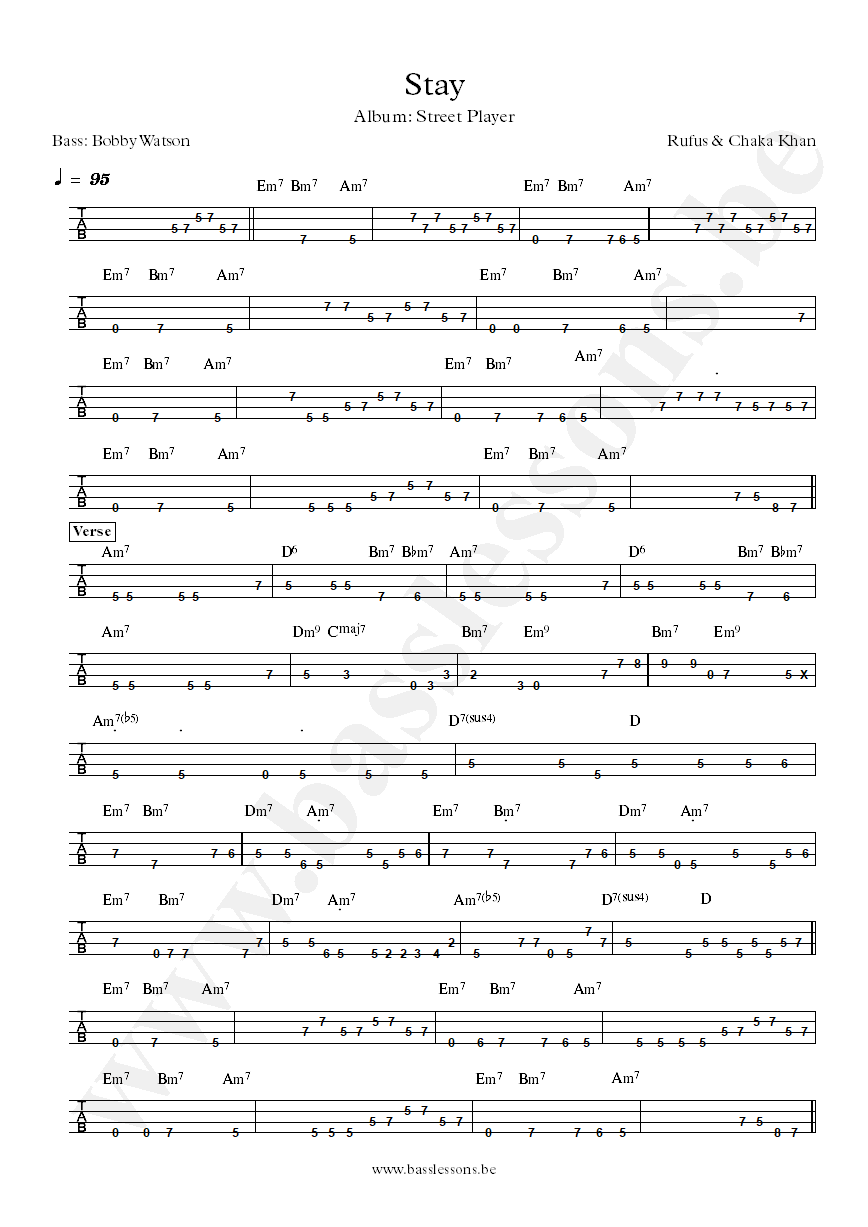 Rufus and Chaka Khan stay bass tab