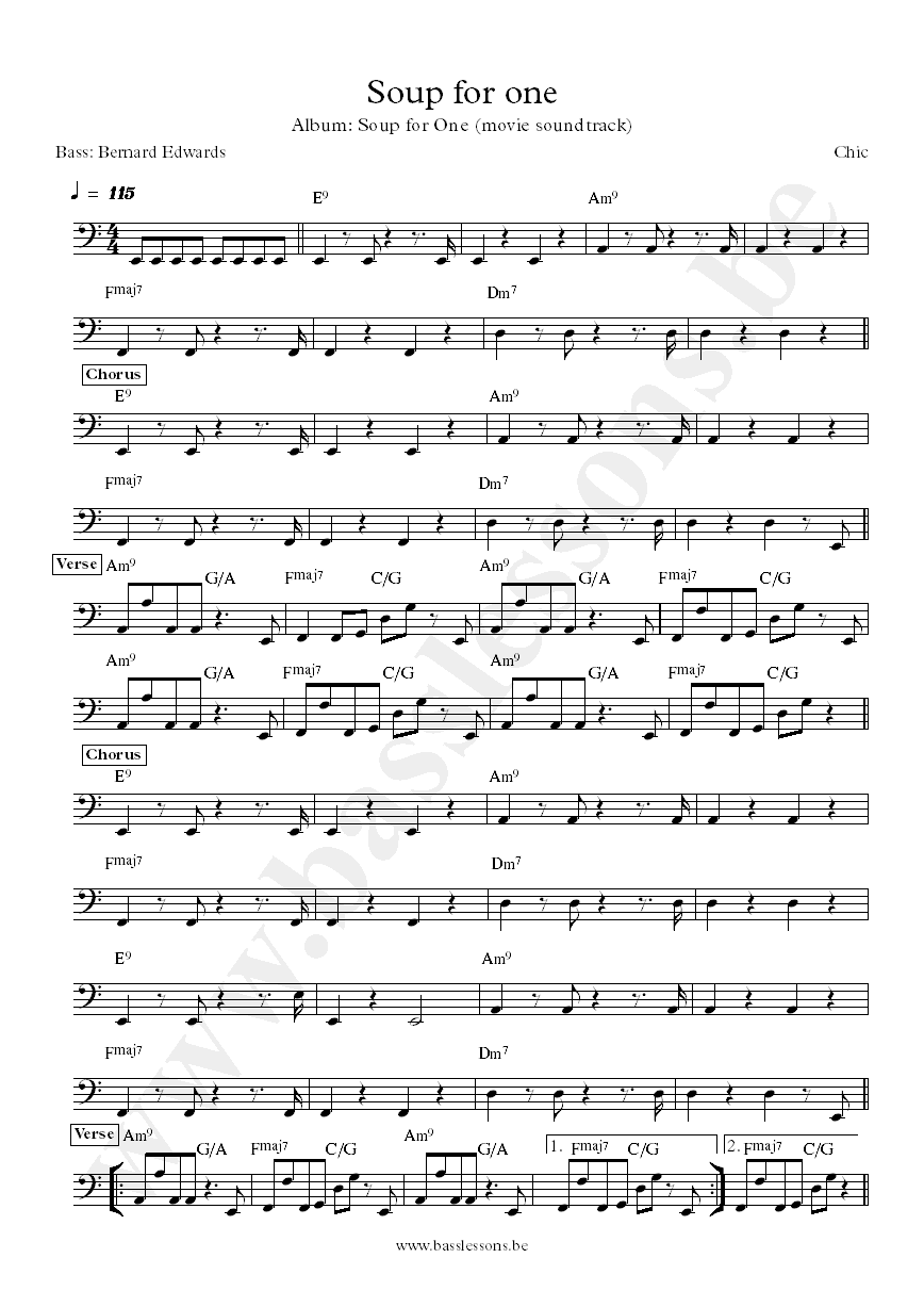 Chic Soup for One Bernard Edwards bass transcription