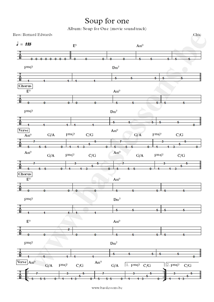 Chic Soup for One Bernard Edwards bass tab