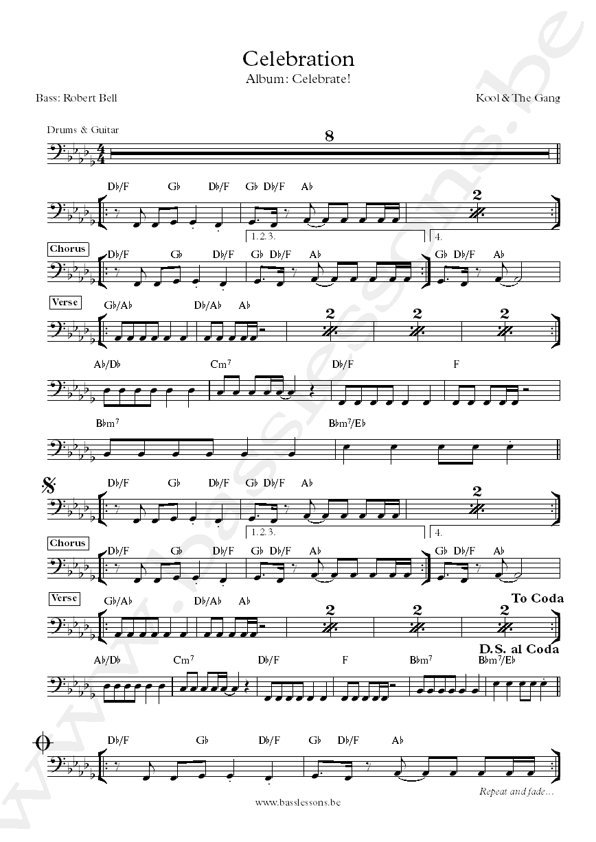 Kool & The Gang Robert Bell Celebration bass transcription