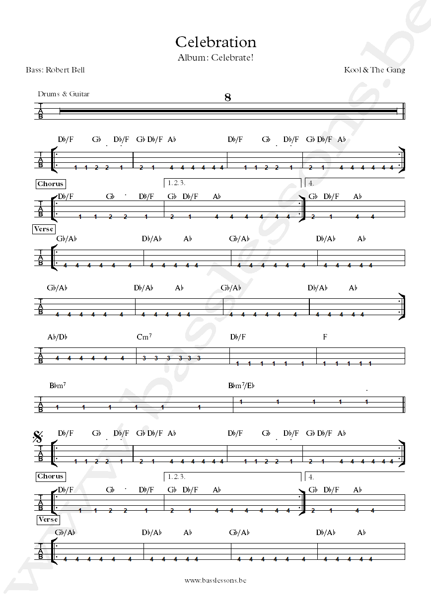Kool & The Gang Robert Bell Celebration bass tab