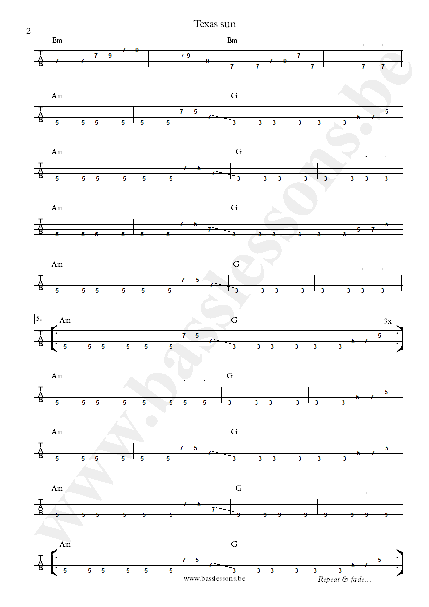 Khruangbin with Leon Bridges Texas Sun Laura Lee bass tab part 2