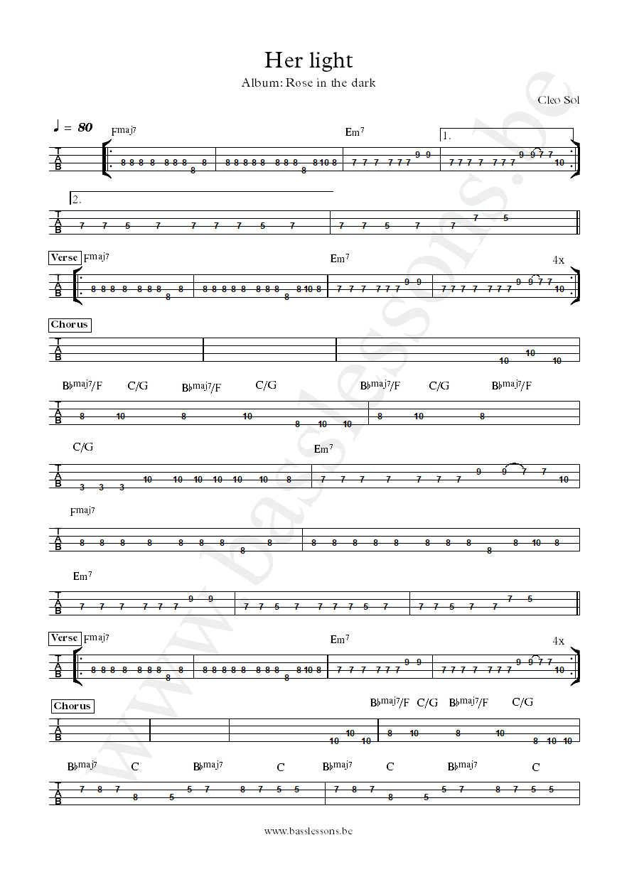 Cleo Sol her light bass tab