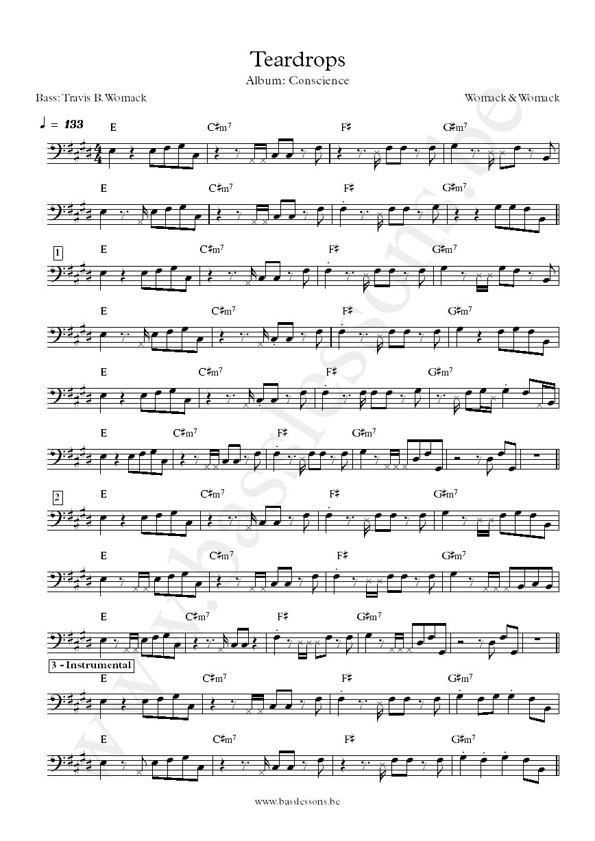 Womack and Womack Teardrops bass transcription