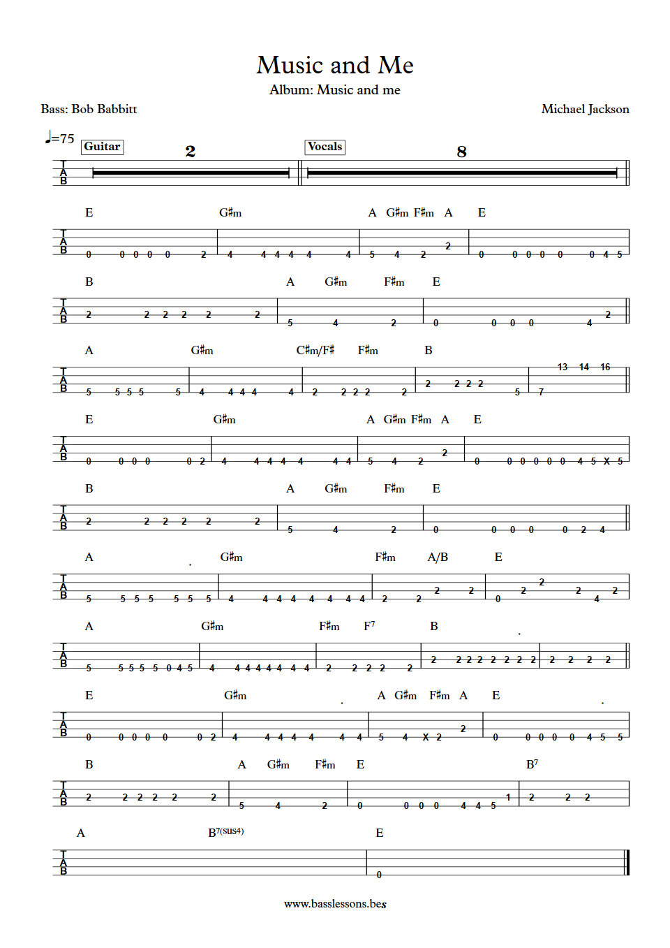 Michael Jackson - Music and Me Bob Babbitt Bass Tab