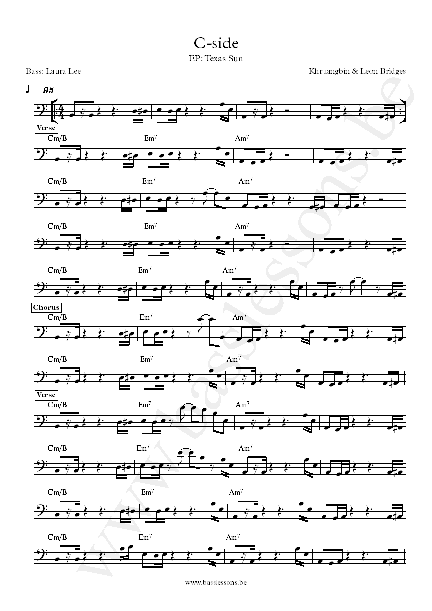 Khruangbin with Leon Bridges c-side Laura Lee bass transcription