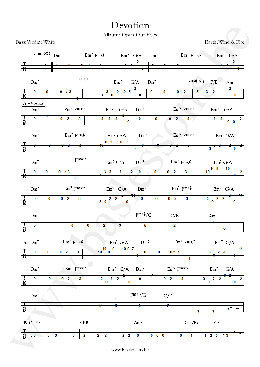 Earth, Wind & Fire Devotion Verdine White bass tab