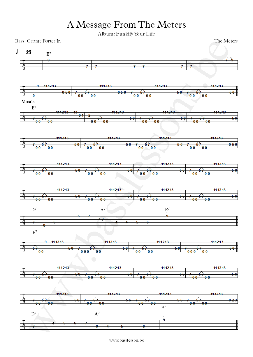 A Message From The Meters George Porter Jr. bass tab