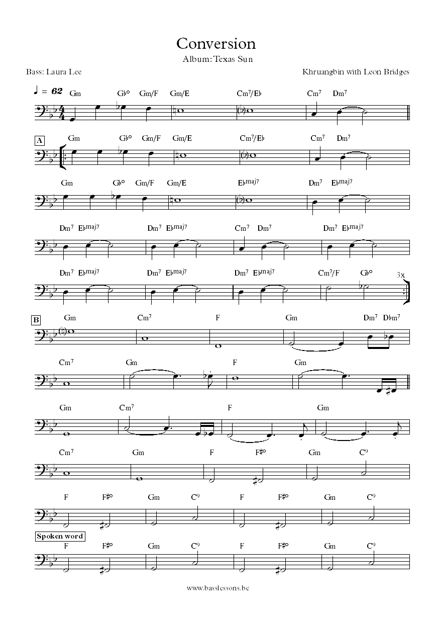 Khruangbin with Leon Bridges Conversion Laura Lee bass transcription