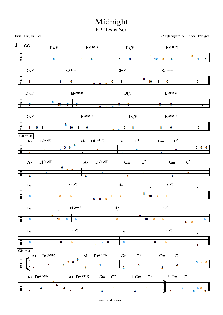 Khruangbin with Leon Bridges Midnight Laura Lee bass tab