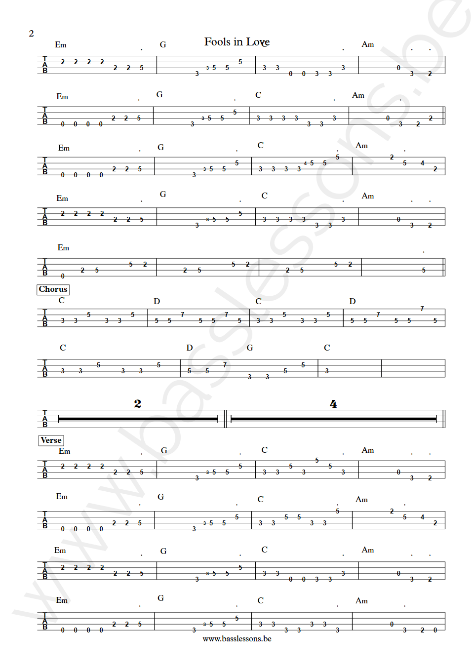 Joe Jackson Fools in Love Graham Maby bass tab part 2