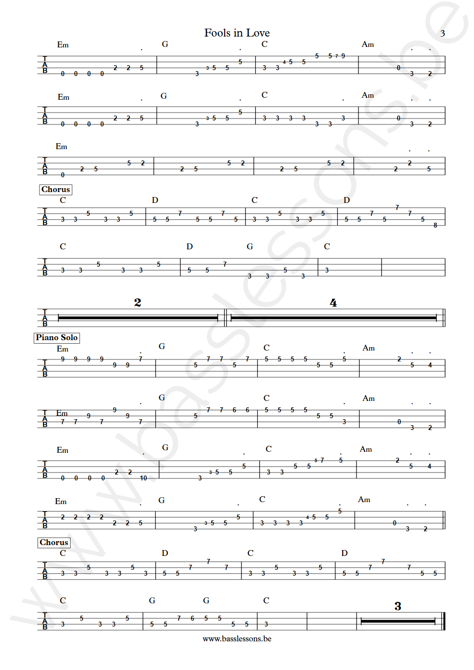 Joe Jackson Fools in Love Graham Maby bass tab part 3