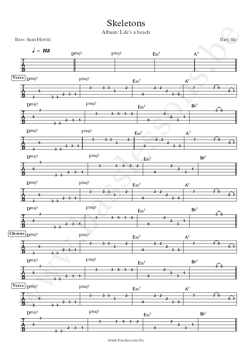 Easy life Skeletons Sam Hewitt bass tab