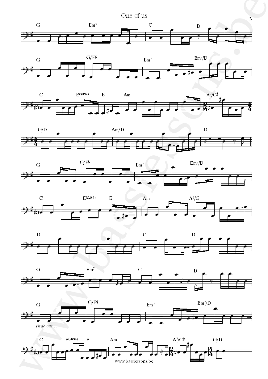 ABBA One of us Rutger Gunnarsson bass transcription part 3