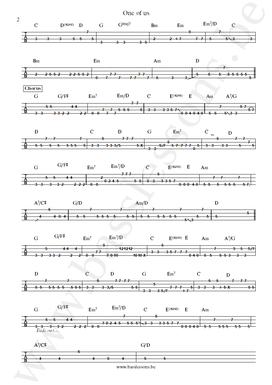ABBA One of us Rutger Gunnarsson bass tab part 2