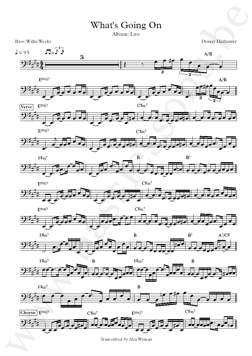 Donny Hathaway Whats Going On Willie Weeks bass transcription