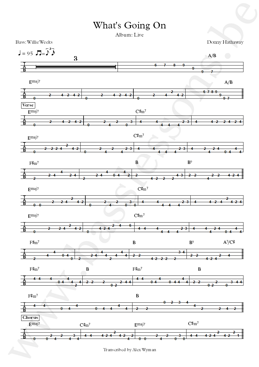 Donny Hathaway Whats Going On Willie Weeks bass tab
