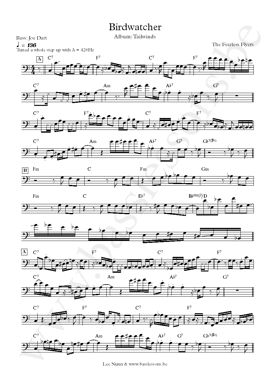 The Fearless Flyers Birdwatcher Joe Dart bass transcription