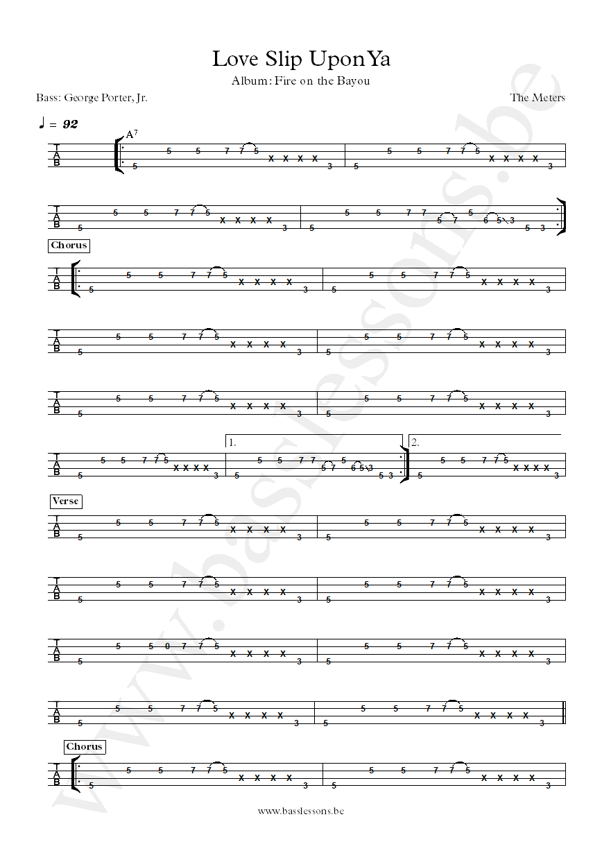 The Meters Love Slip Upon Ya George Porter Jr. bass tab