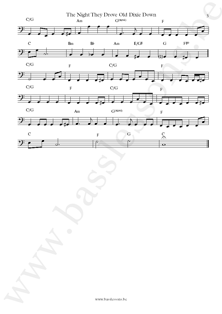 The Band The Night They Drove Old Dixie Down Rick Danko bass transcription part 3