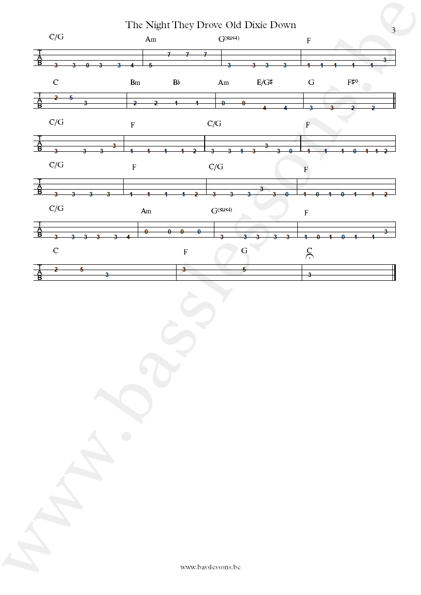 The Band The Night They Drove Old Dixie Down Rick Danko bass tab part 3
