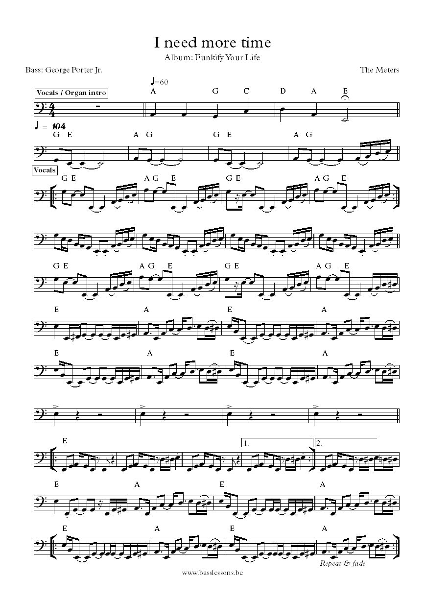 The Meters I need more time George Porter Jr. bass transcription