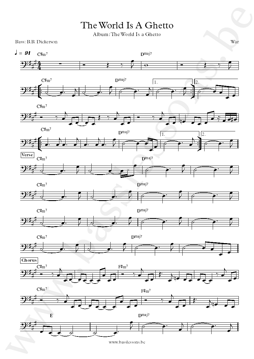 War - The World Is a Ghetto B.B. Dickerson bass transcription