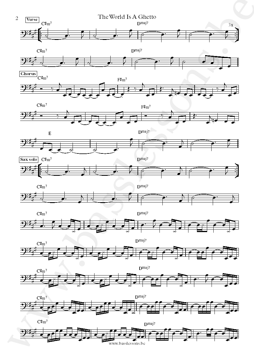 War - The World Is a Ghetto B.B. Dickerson bass transcription part 2