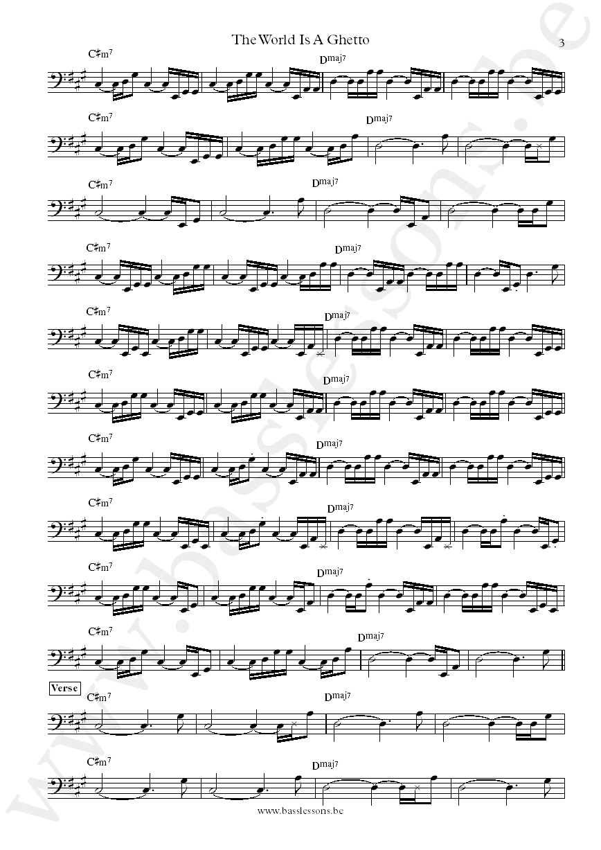 War - The World Is a Ghetto B.B. Dickerson bass transcription part 3