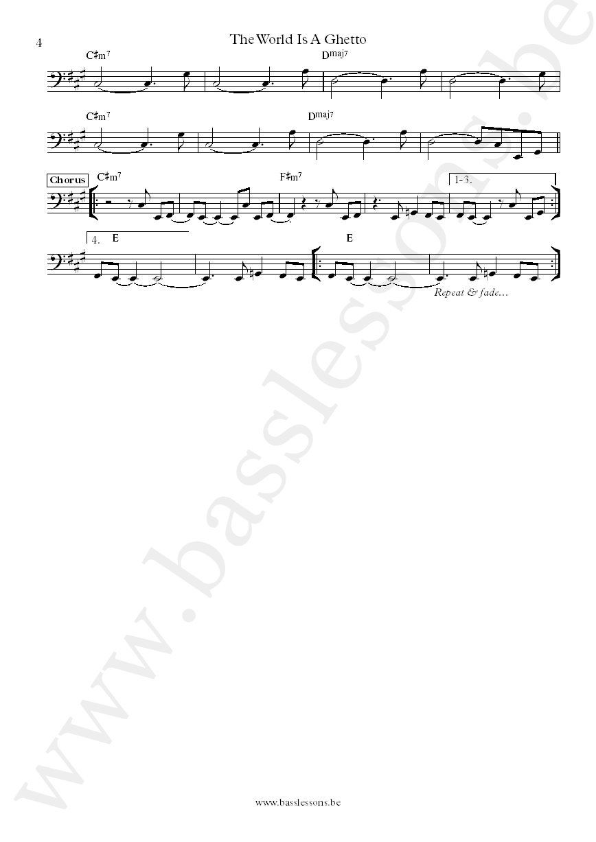 War - The World Is a Ghetto B.B. Dickerson bass transcription part 4