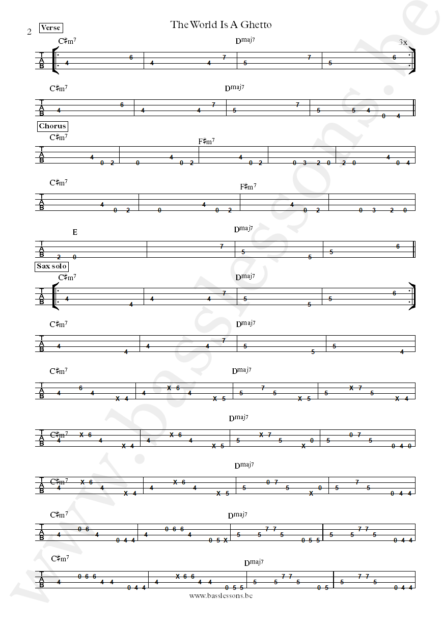 War - The World Is a Ghetto B.B. Dickerson bass tab part 2