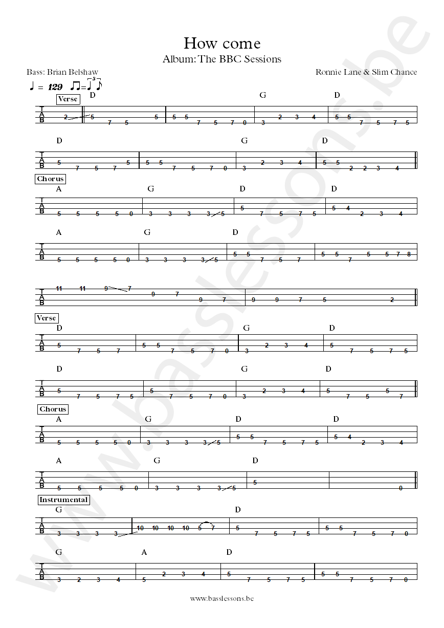 Ronnie Lane how come bass tab