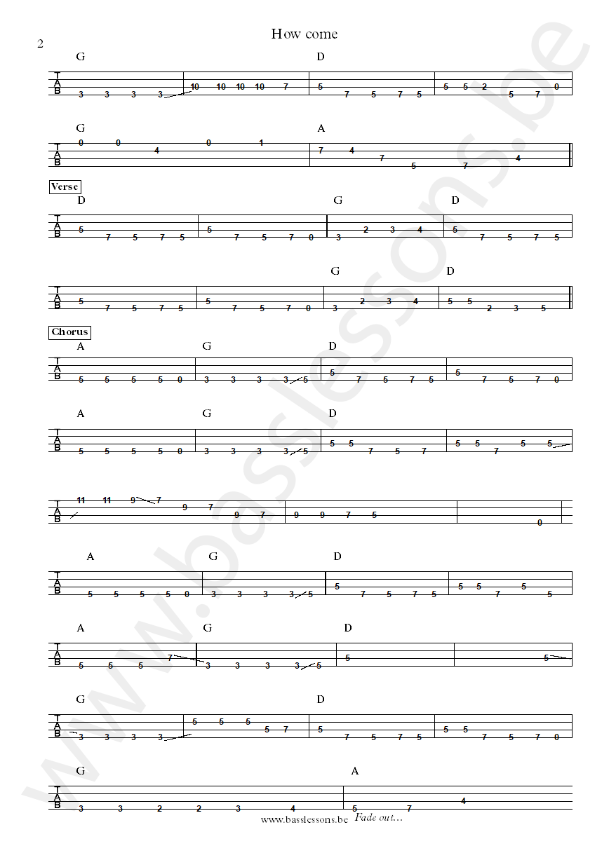 Ronnie Lane how come bass tab part 2