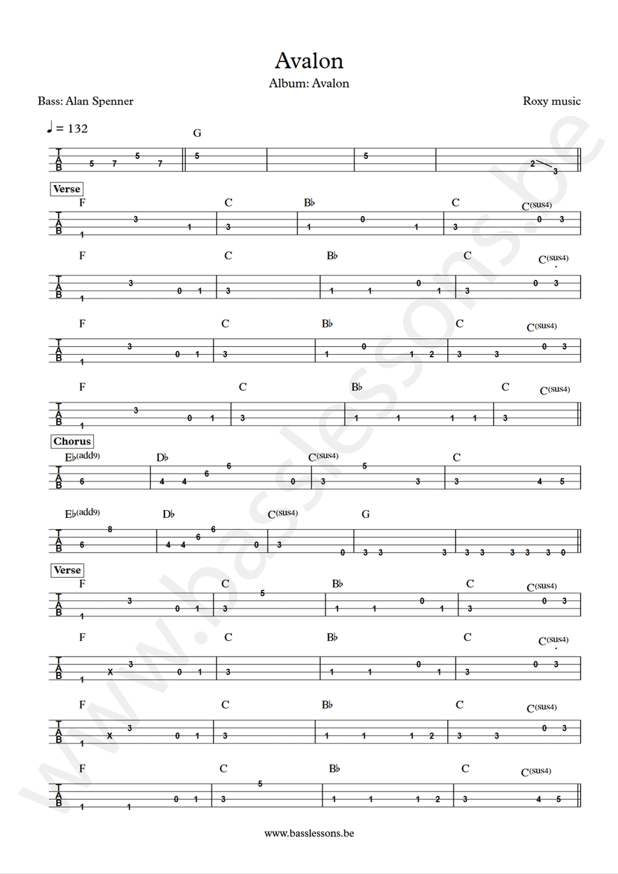 Roxy Music Avalon Alan Spenner bass tab