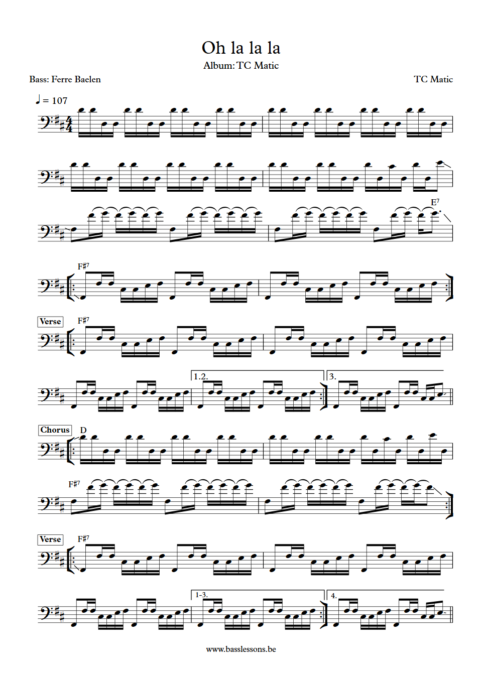 TC Matic oh la la la bass transcription Ferre Baelen