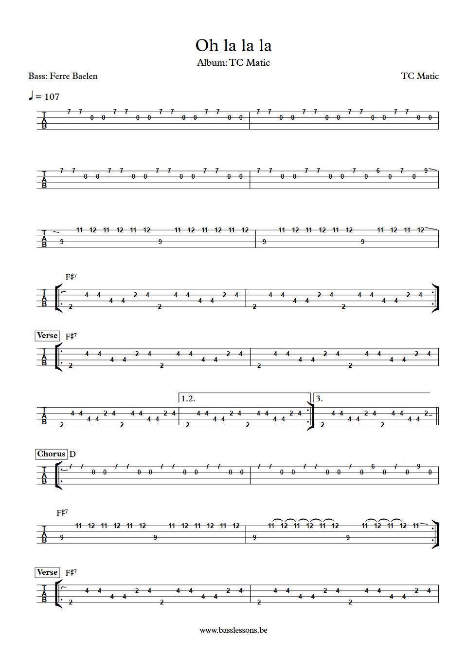 TC Matic oh la la la bas tab Ferre Baelen